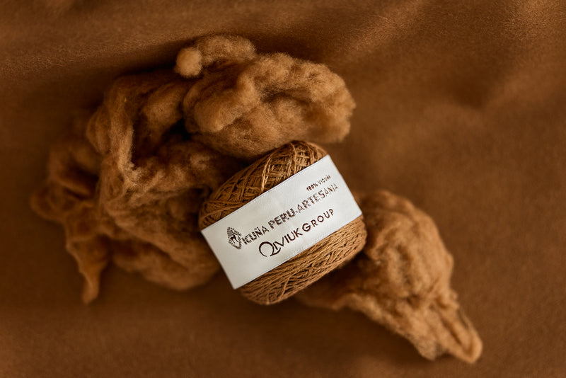 A skein of natural vicuña on raw fiber